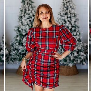 TCEC Red Plaid Ruched Dress!!! Perfect Christmas Dress!